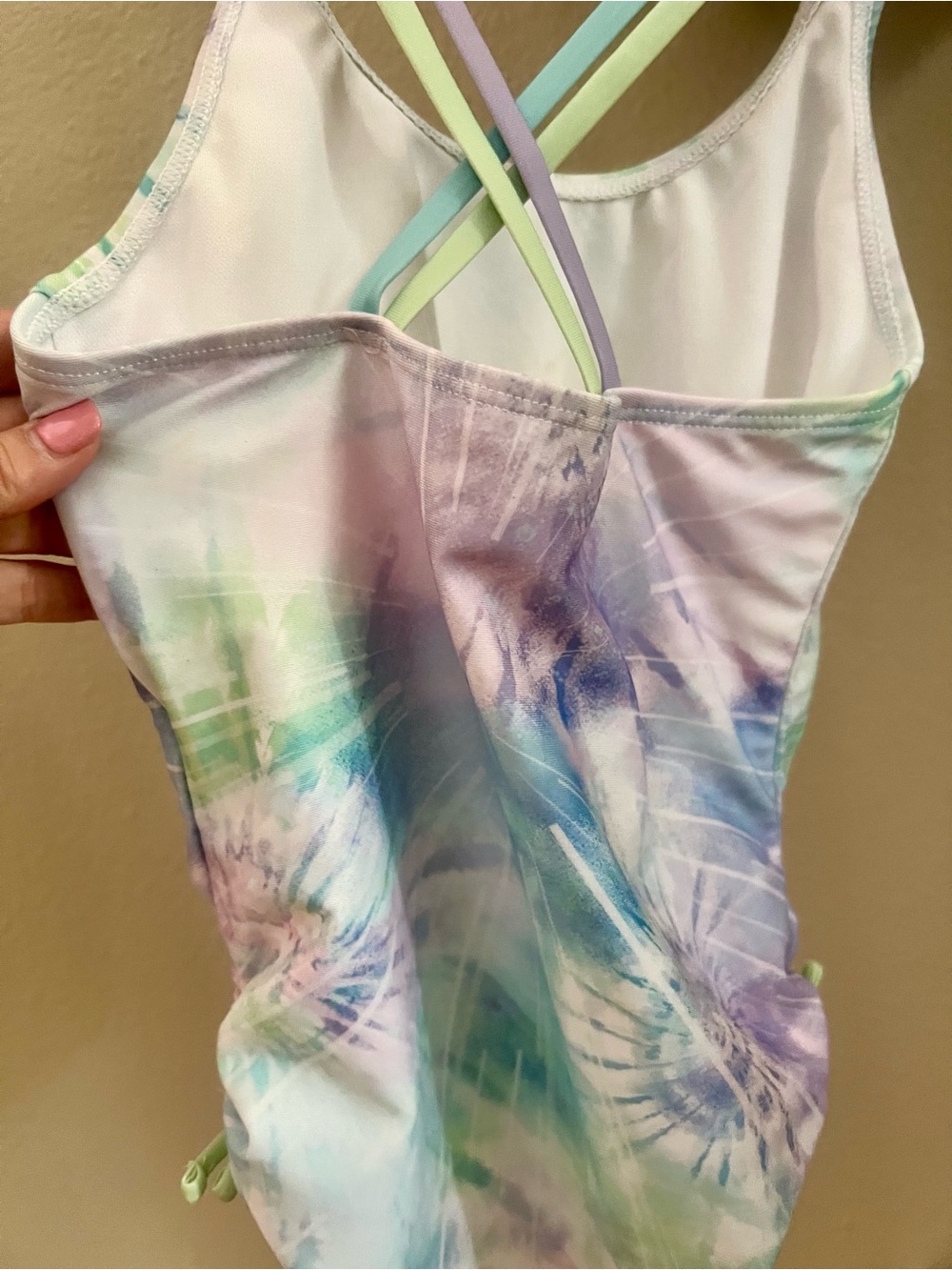 Disney Kids One Piece Swimsuit Pastel Tie-Dye with Green Baby Yoda - Picture 12 of 13